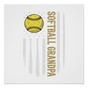 Softball Grandpa Vintage Flag Vector Design_1 Poster