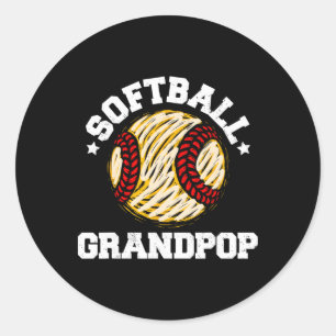 Softball Grandpop Distressed Vintage Funny Grandpa Classic Round Sticker
