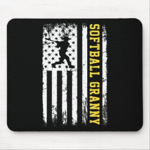 Softball Granny Vintage Usa American Flag Mouse Pad
