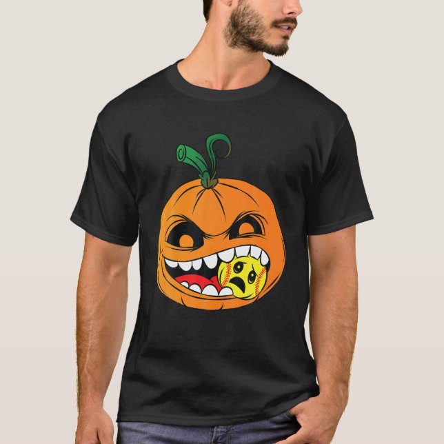 Softball Halloween Costume Pumpkin Kids Girls Play T-Shirt (Front)