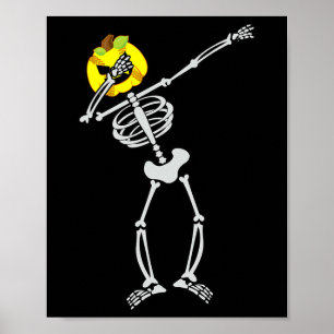 Softball Halloween Skeleton Dabbing Pumpkin Poster