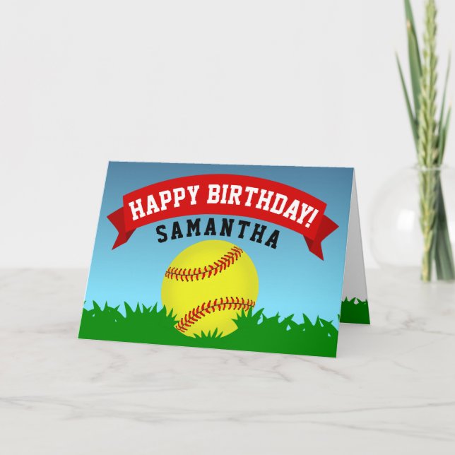 Softball Happy Birthday Card (Front)