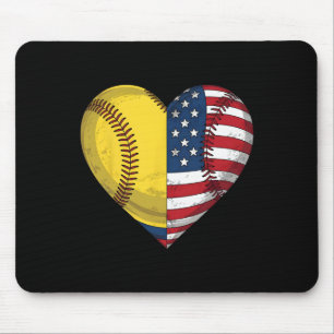 Softball Heart American Flag 4th Of July For Women Mouse Pad