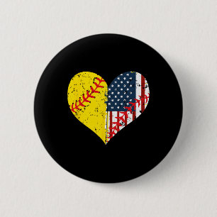 Softball Heart American Flag 4th Of July Gift 6 Cm Round Badge