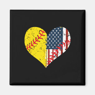 Softball Heart American Flag 4th Of July Gift Magnet