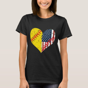 Softball Heart American Flag 4th Of July Gift T-Shirt