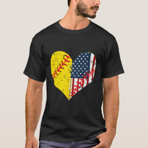Softball Heart American Flag 4th Of July Gift T-Shirt