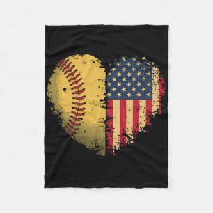 Softball Heart American Flag Patriotic Softball Lo Fleece Blanket