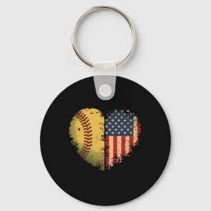 Softball Heart American Flag Patriotic Softball Lo Key Ring