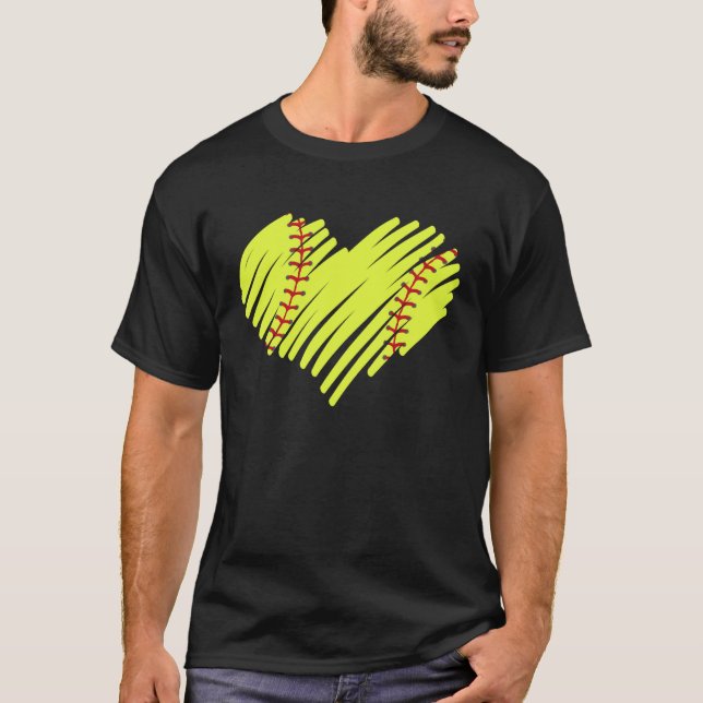 Softball Heart Ball Mom Dad Men Women Baseball T-Shirt (Front)