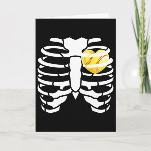 Softball Heart Inside Ribs Skeleton Halloween Cost Card
