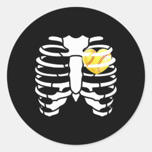 Softball Heart Inside Ribs Skeleton Halloween Cost Classic Round Sticker