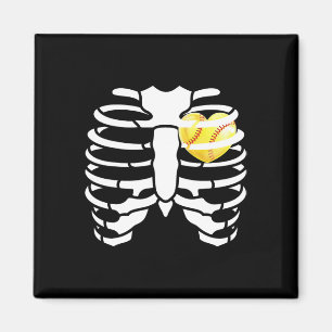 Softball Heart Inside Ribs Skeleton Halloween Cost Magnet