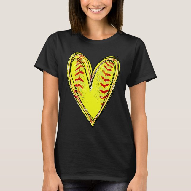 Softball Heart Love Softball Mom Softball Game Day T-Shirt (Front)