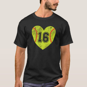 Softball Heart Player 16 Softball Mum Dad Varsity  T-Shirt