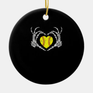 Softball Heart Skeleton Hand Halloween Costume Fun Ceramic Ornament