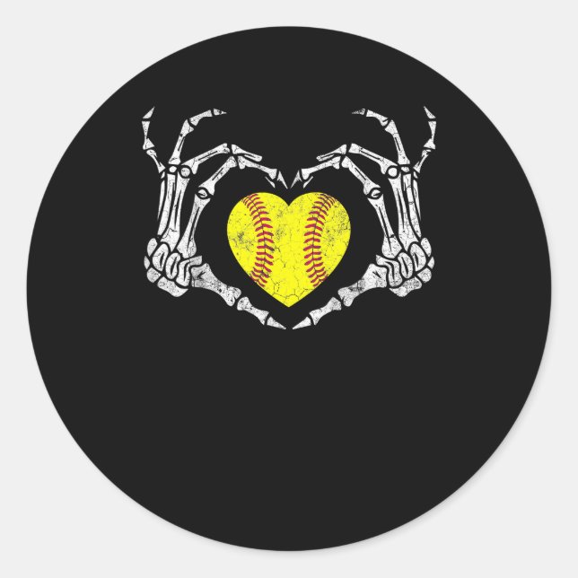 Softball Heart Skeleton Hand Halloween Costume Fun Classic Round Sticker (Front)