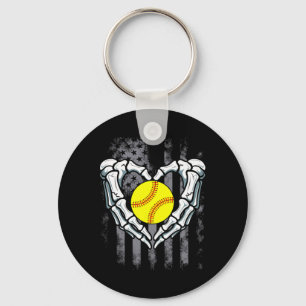 Softball Heart Skeleton Hand Halloween Costume Men Key Ring