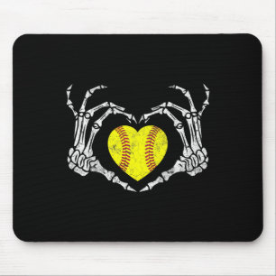 Softball Heart Skeleton Hand Halloween Costume Men Mouse Pad