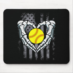 Softball Heart Skeleton Hand Halloween Costume Men Mouse Pad