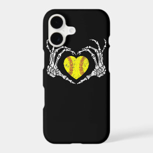 Softball Heart Skeleton Hand Halloween Funny