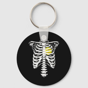Softball Heart Skeleton Rib Cage Halloween Love So Key Ring