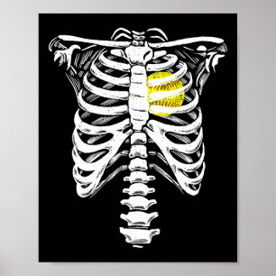 Softball Heart Skeleton Rib Cage Halloween Love So Poster