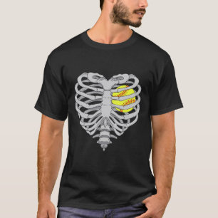 Softball Heart Skeleton Ribcage Halloween Love Sof T-Shirt