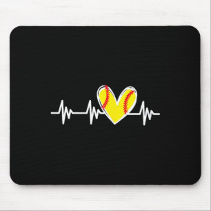 Softball Heartbeat Love Heart For Women Teen Girls Mouse Pad