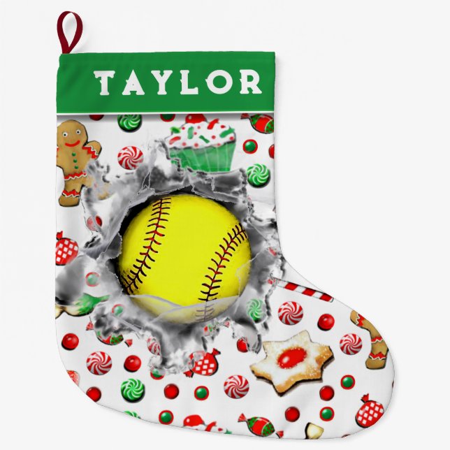 Softball Holiday Gifts Large Christmas Stocking (Front)