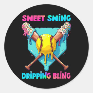 Softball Home Plate Drip For Girls Boys Ice Cream  Classic Round Sticker
