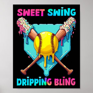 Softball Home Plate Drip For Girls Boys Ice Cream Poster