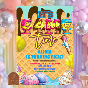 Softball Ice Ceam Drip Game Time Birthday Party In Invitation