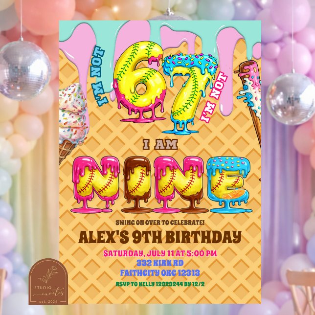 Softball Ice Ceam Drip Six Seven boy 9th Birt Invitation (Creator Uploaded)