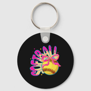 Softball Ice Cream Drip Coquette Bow Girl Softball Key Ring