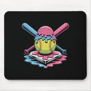 Softball Ice Cream Drip - Cute Softball Player Mouse Pad