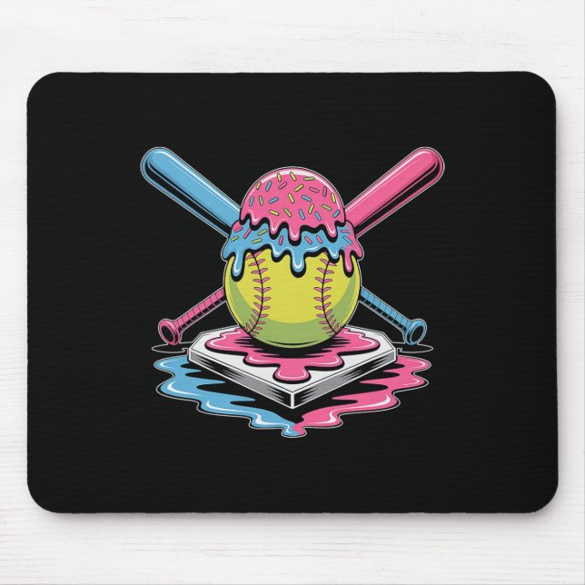Softball Ice Cream Drip - Cute Softball Player  Mouse Pad (Front)