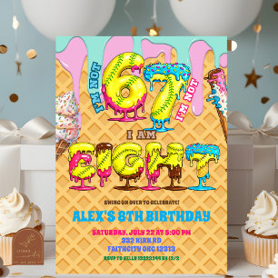 Softball Ice Cream Drip Six Seven boy 8th Birthday Invitation