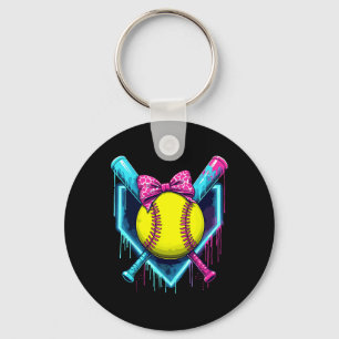 Softball Ice Cream Dripping Softball Key Ring
