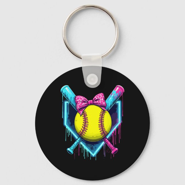 Softball Ice Cream Dripping Softball  Key Ring (Front)
