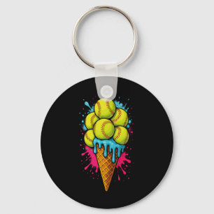 Softball Ice Cream Funny Ice Cream Softball Drip W Key Ring