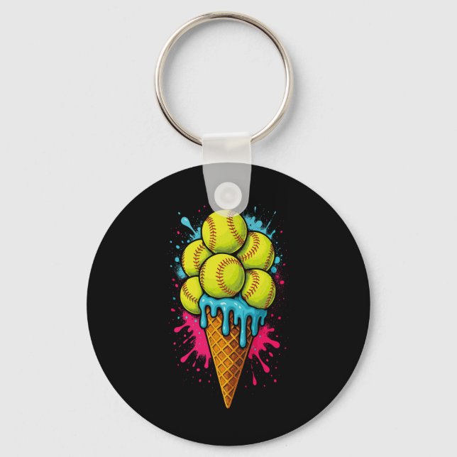 Softball Ice Cream Funny Ice Cream Softball Drip W Key Ring (Front)