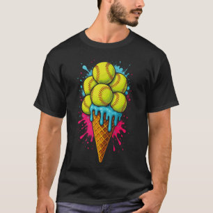 Softball Ice Cream Funny Ice Cream Softball Drip W T-Shirt