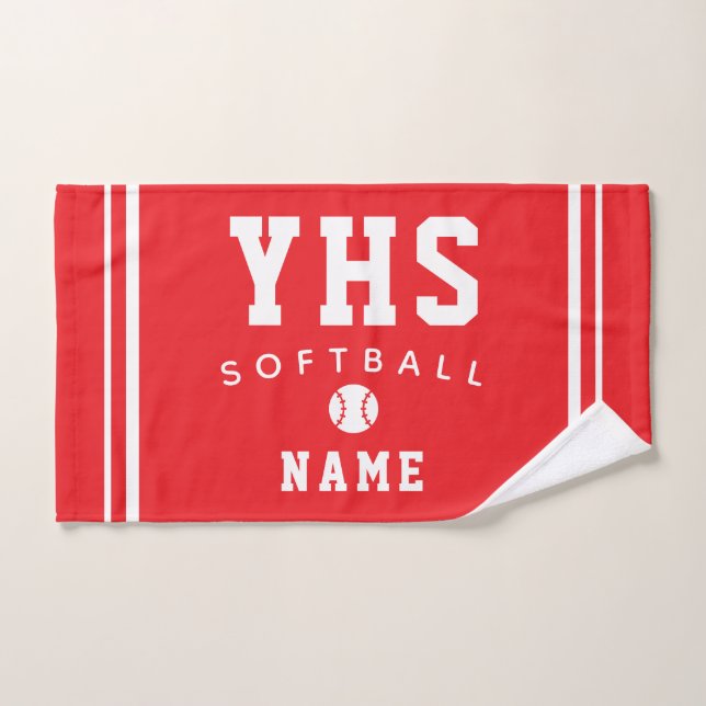 Softball Icon, Custom Name & School, Team Gift Han Hand Towel (Hand Towel)