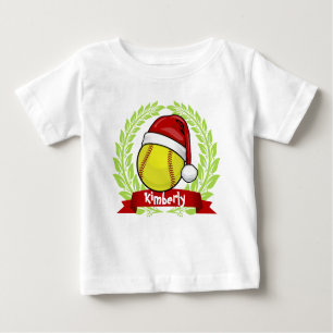 Softball In A Santa Hat Christmas Style Baby T-Shirt