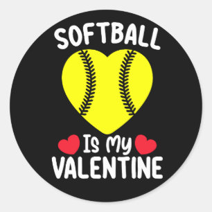 Softball Is My Valentine Day Sports Classic Round Sticker