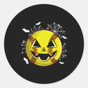 Softball Jack O Lantern Pumpkin Face Halloween Cos Classic Round Sticker
