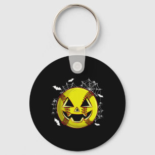 Softball Jack O Lantern Pumpkin Face Halloween Cos Key Ring
