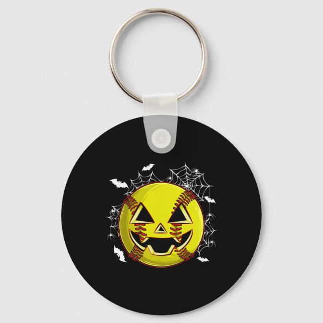 Softball Jack O Lantern Pumpkin Face Halloween Cos Key Ring (Front)