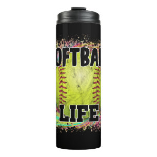 Softball Life Tie Dye Leopard Print Yellow Ball Thermal Tumbler